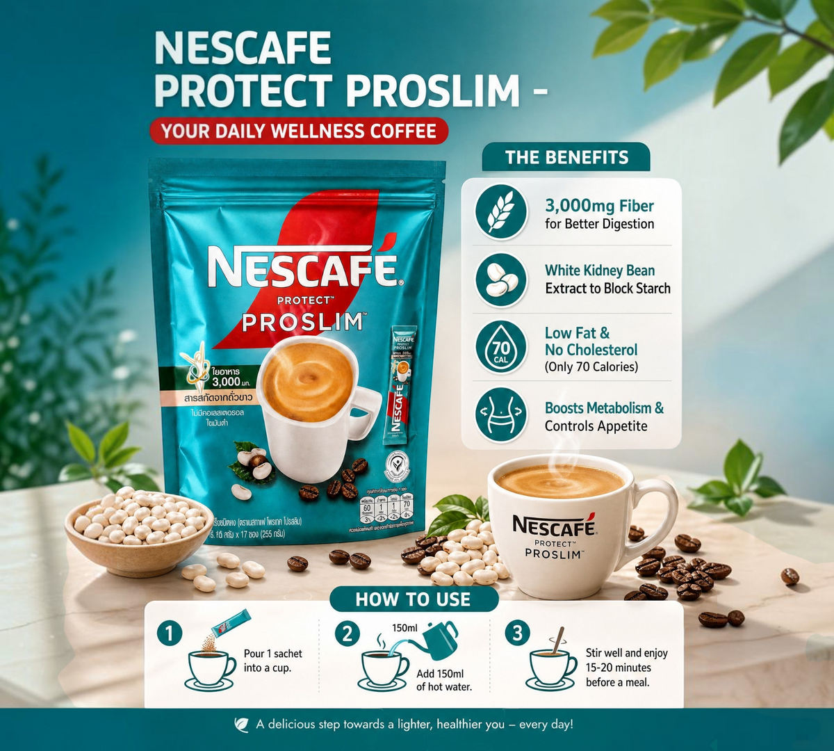 Thai Ranee NESCAFE Protect Proslim coffee mix sticks with inulin and white kidney bean extract for wellness