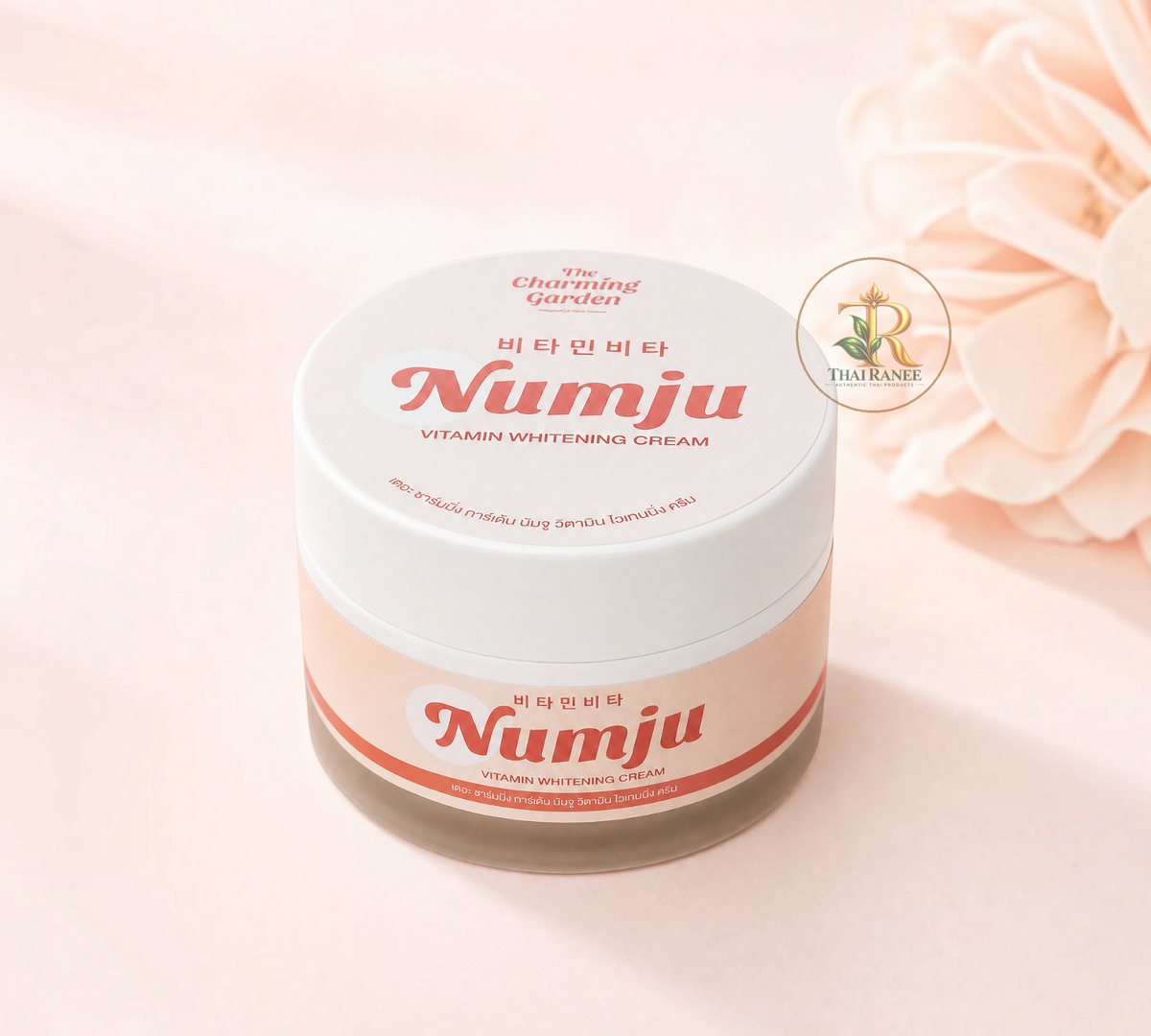 Thai Ranee The Charming Garden Numju Vitamin Whitening Cream in a round jar for face and body skin brightening