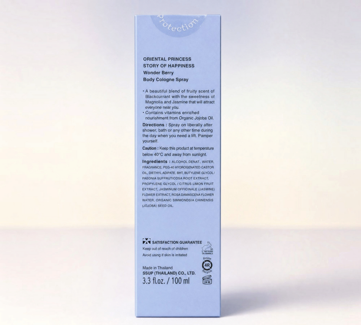Thai Ranee Oriental Princess Wonder Berry body cologne spray packaging with ingredients and usage instructions