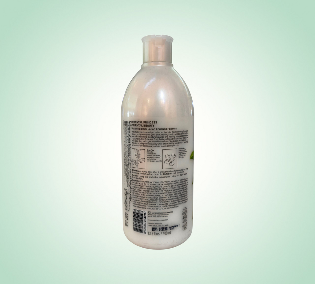 Thai Ranee Oriental Princess Oriental Beauty Botanical Body Lotion bottle with Green Tea and Vitamin E ingredients