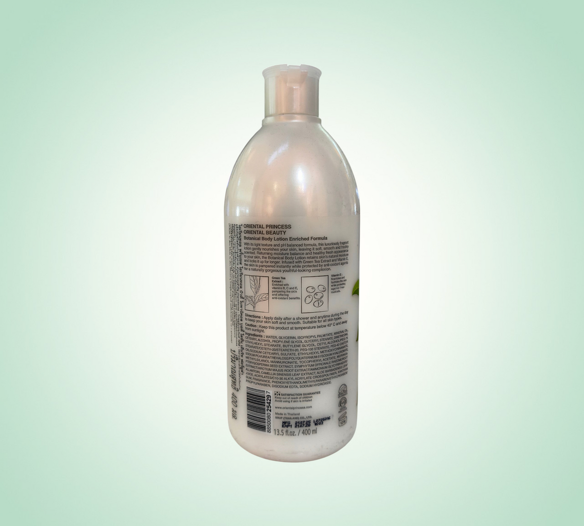 Thai Ranee Oriental Princess Oriental Beauty Botanical Body Lotion bottle with Green Tea and Vitamin E ingredients