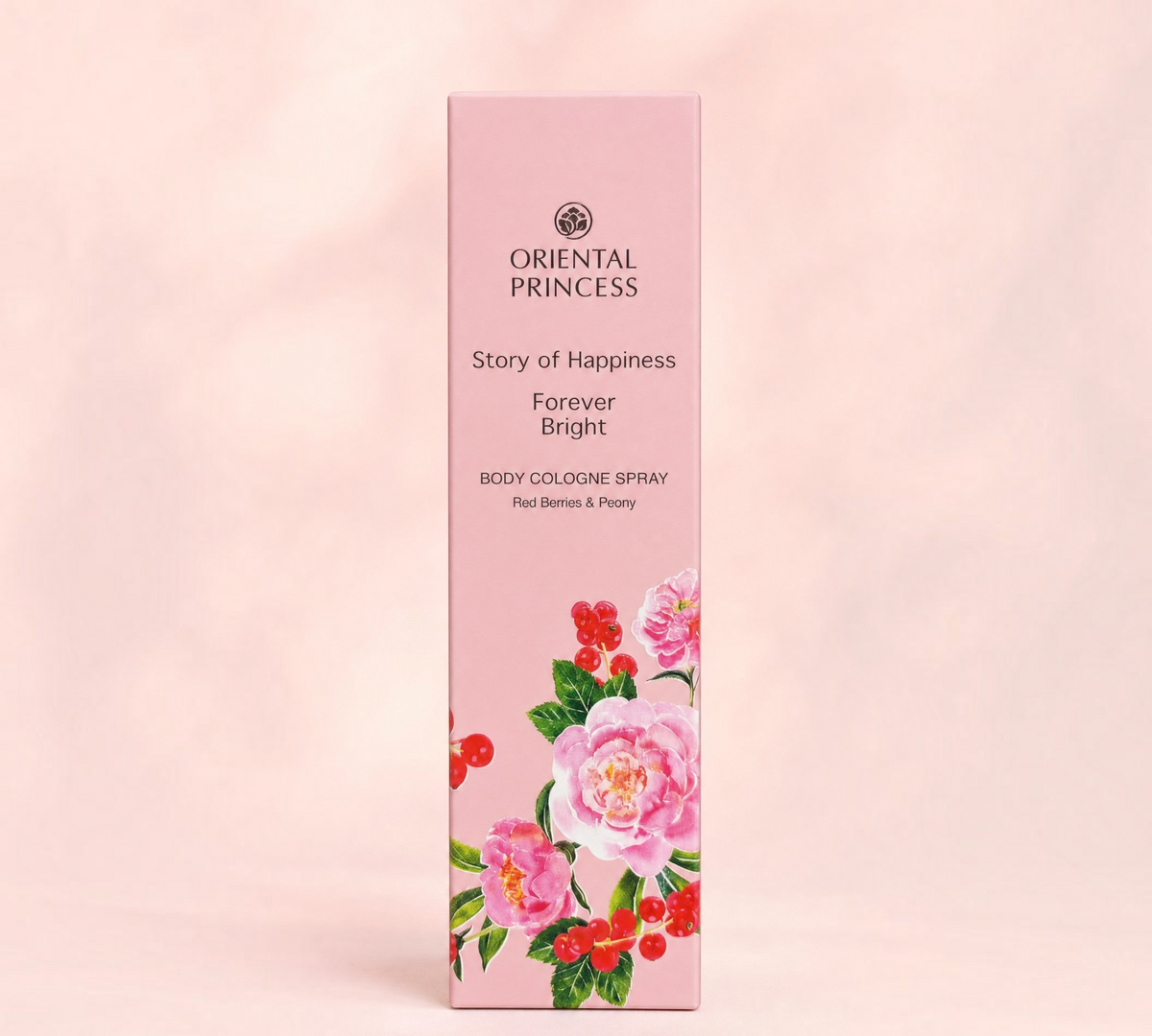 Thai Ranee Oriental Princess Story of Happiness Forever Bright body cologne spray with red berries and peony floral art