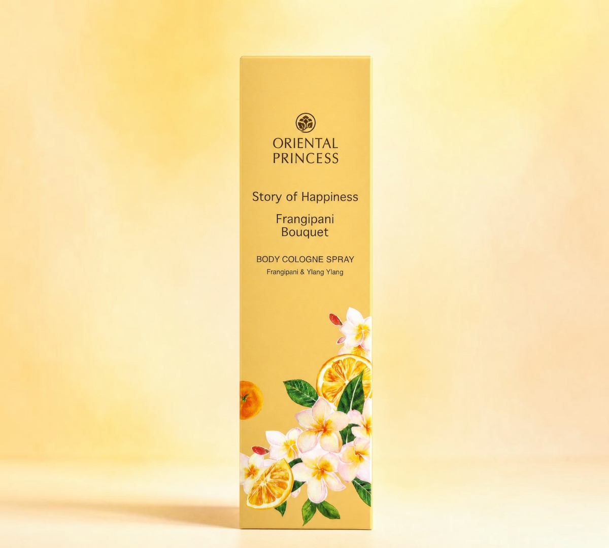 Thai Ranee Oriental Princess Story of Happiness Frangipani Bouquet body cologne spray in yellow floral packaging