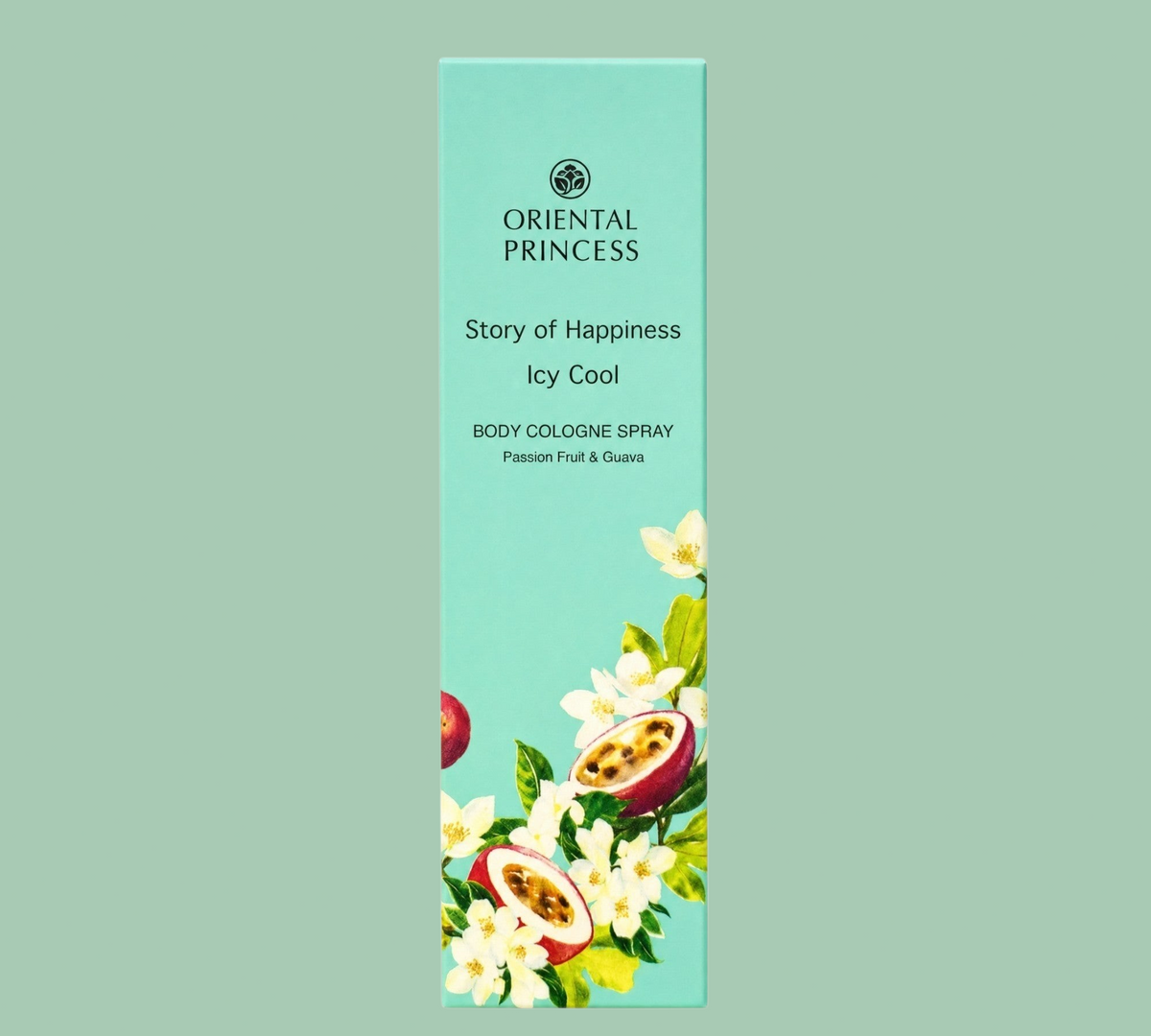 Thai Ranee Oriental Princess Icy Cool body cologne spray in a light green box with passion fruit and guava graphics.