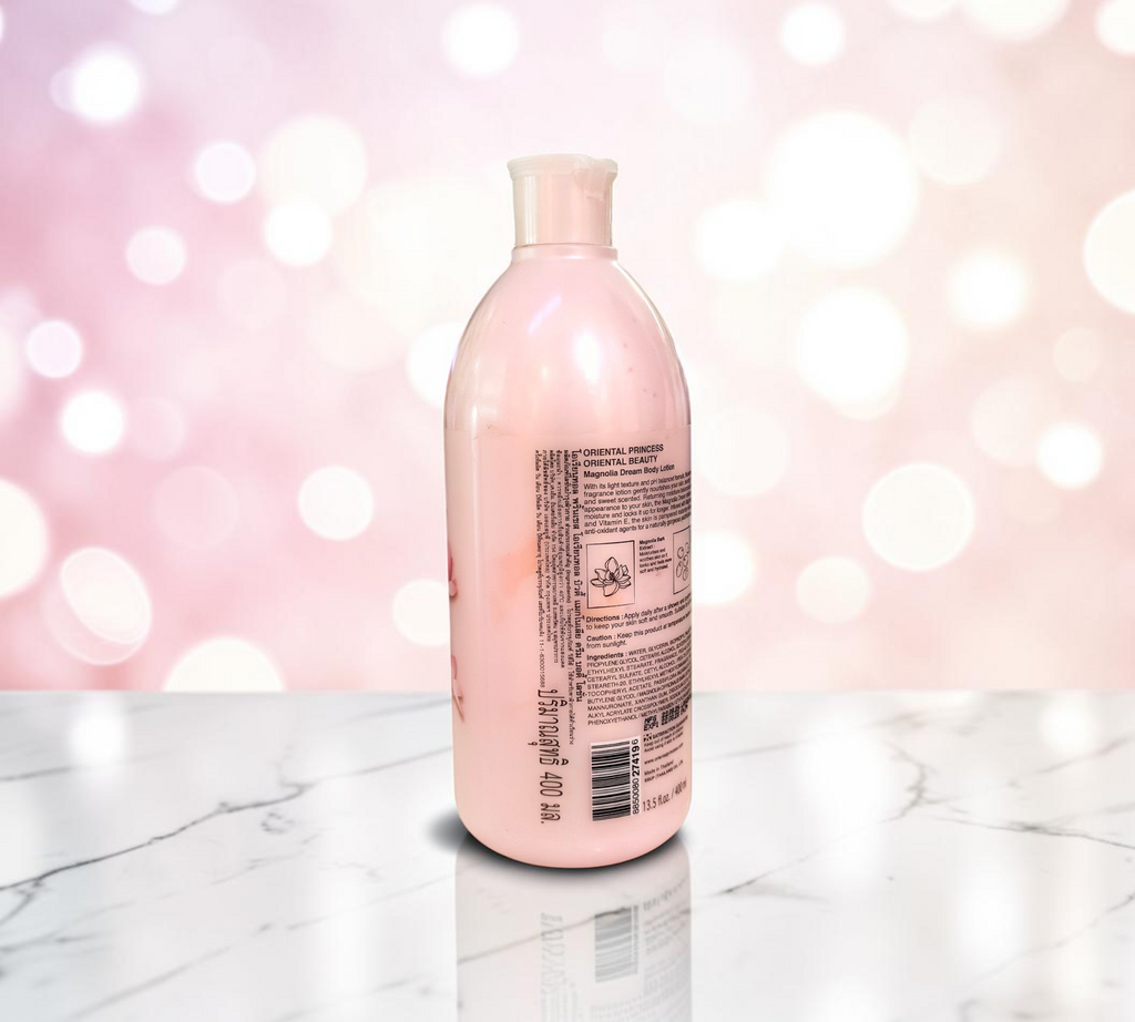Thai Ranee Oriental Princess Magnolia Dream body lotion bottle with pink packaging and floral details