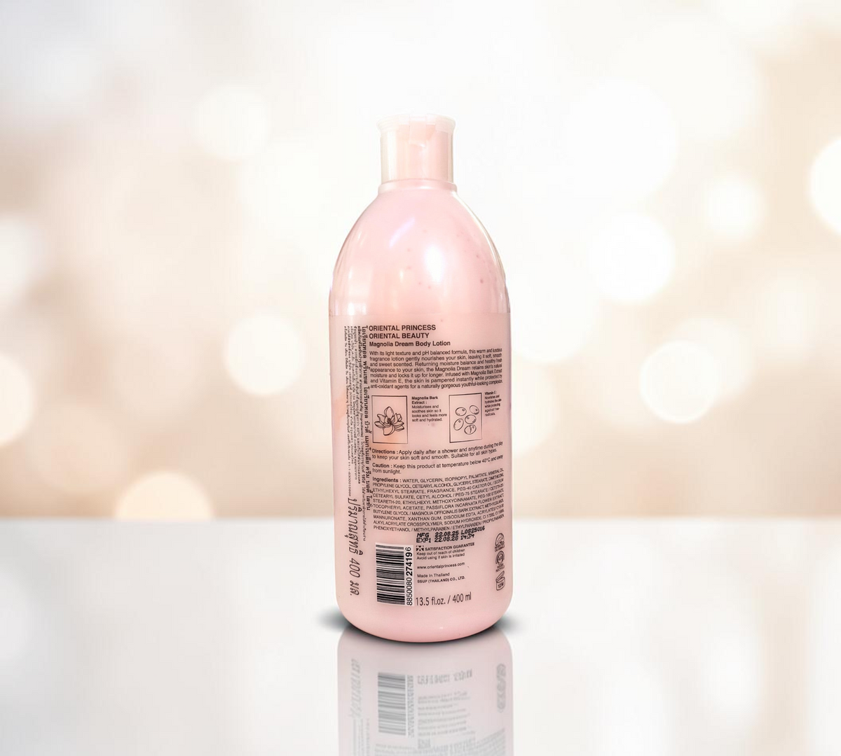 Thai Ranee Oriental Princess Magnolia Dream body lotion bottle with pink packaging and detailed product information