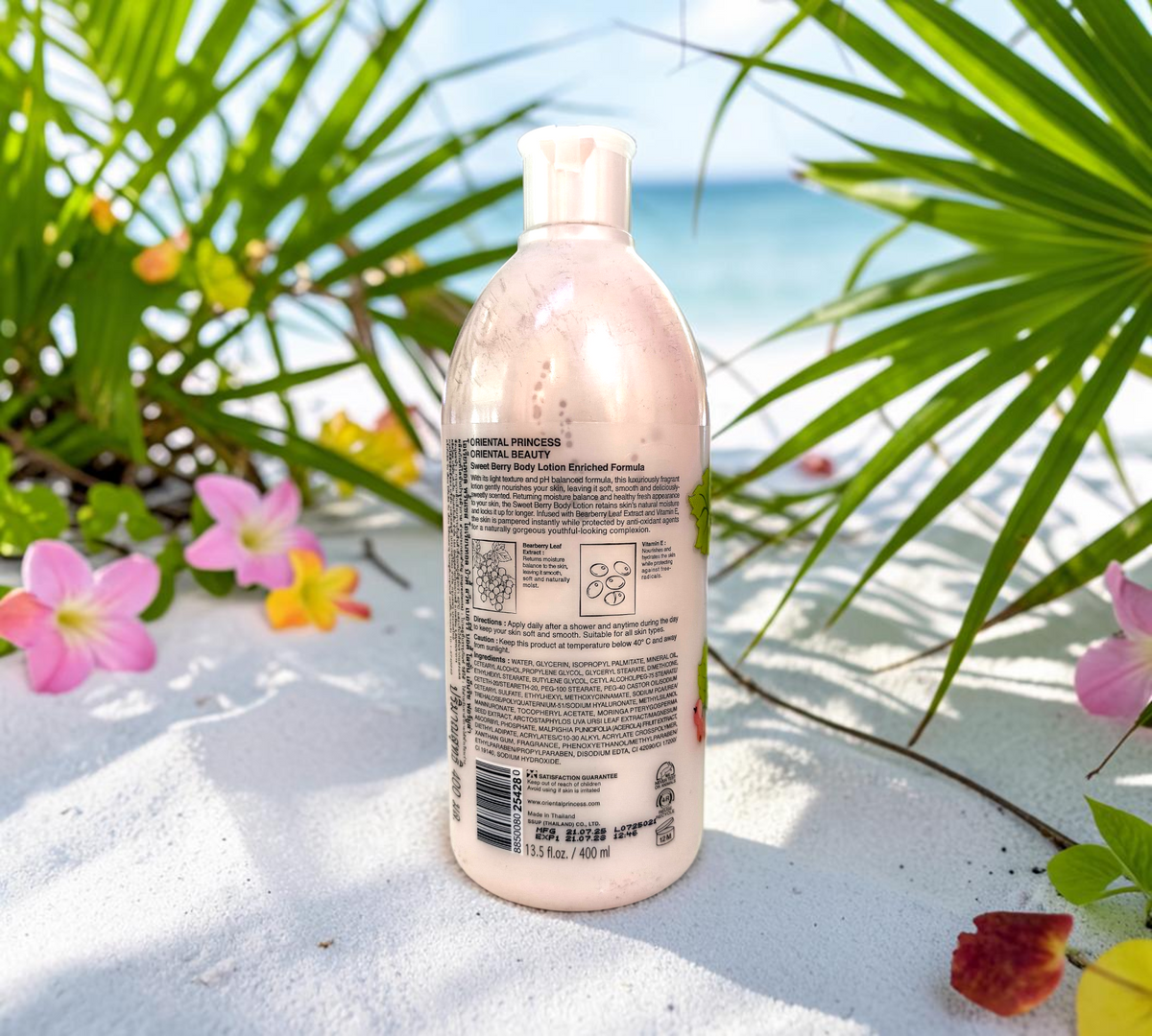 Thai Ranee Oriental Princess Sweet Berry body lotion bottle showing ingredient list and product details on the back