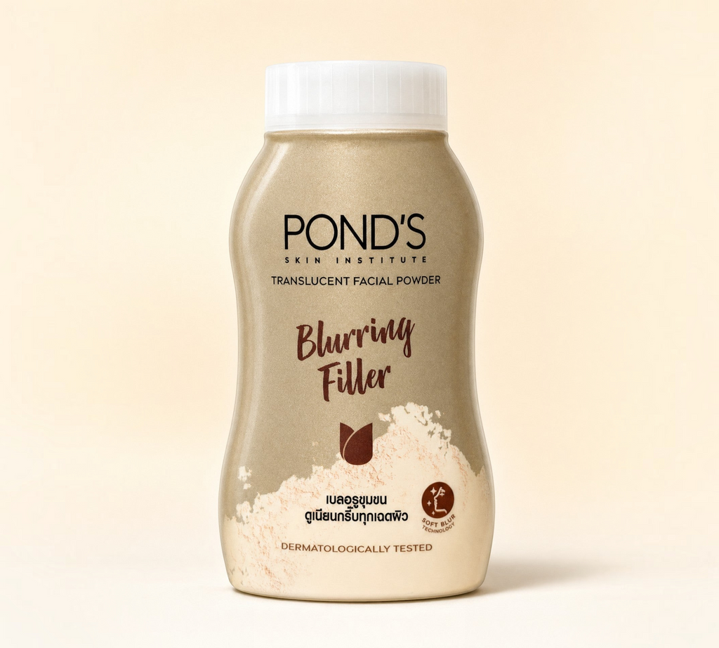 Thai Ranee POND’S Blurring Filler translucent loose facial powder in a gold bottle for a soft-blur poreless finish.