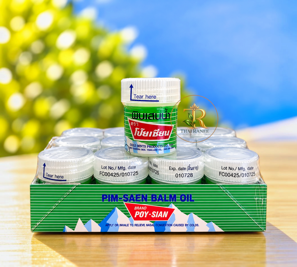 Thai Ranee POY-SIAN Pim-Saen balm oil nasal inhaler set in a green display box for natural respiratory relief