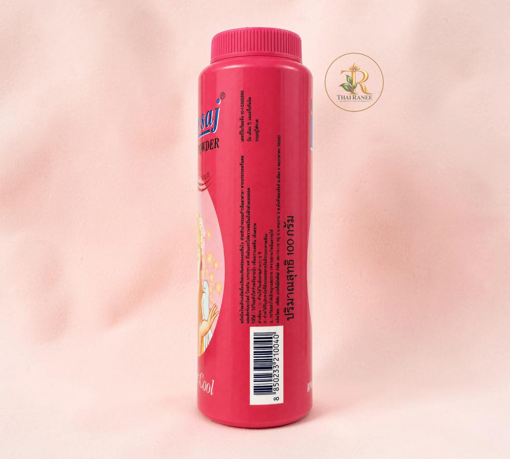 Thai Ranee Snake Brand Prickly Heat cooling body powder in a pink 100g bottle for soothing skin irritation