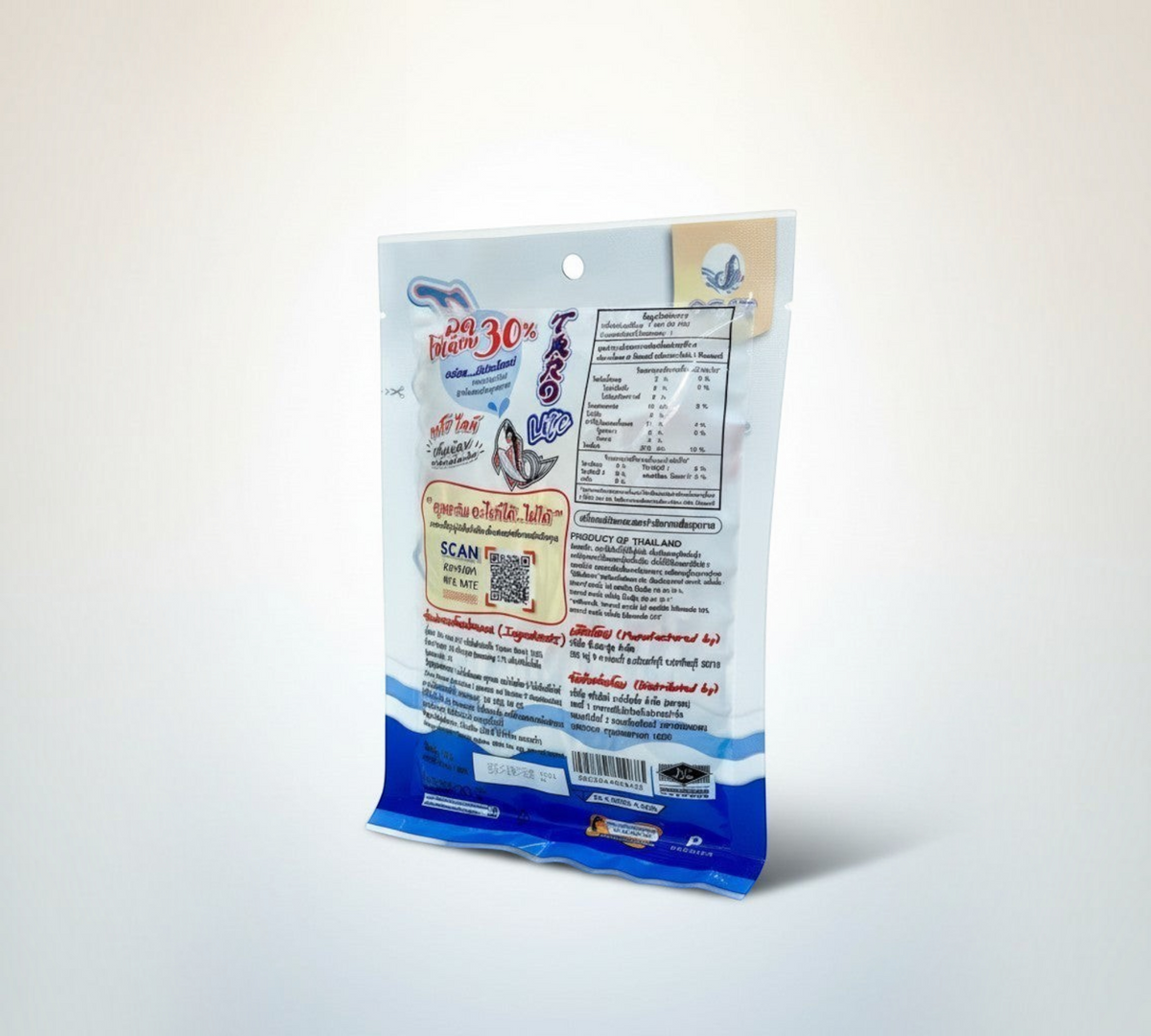 Thai Ranee Taro Lite fish snack strips packaging back view showing nutritional information and product details