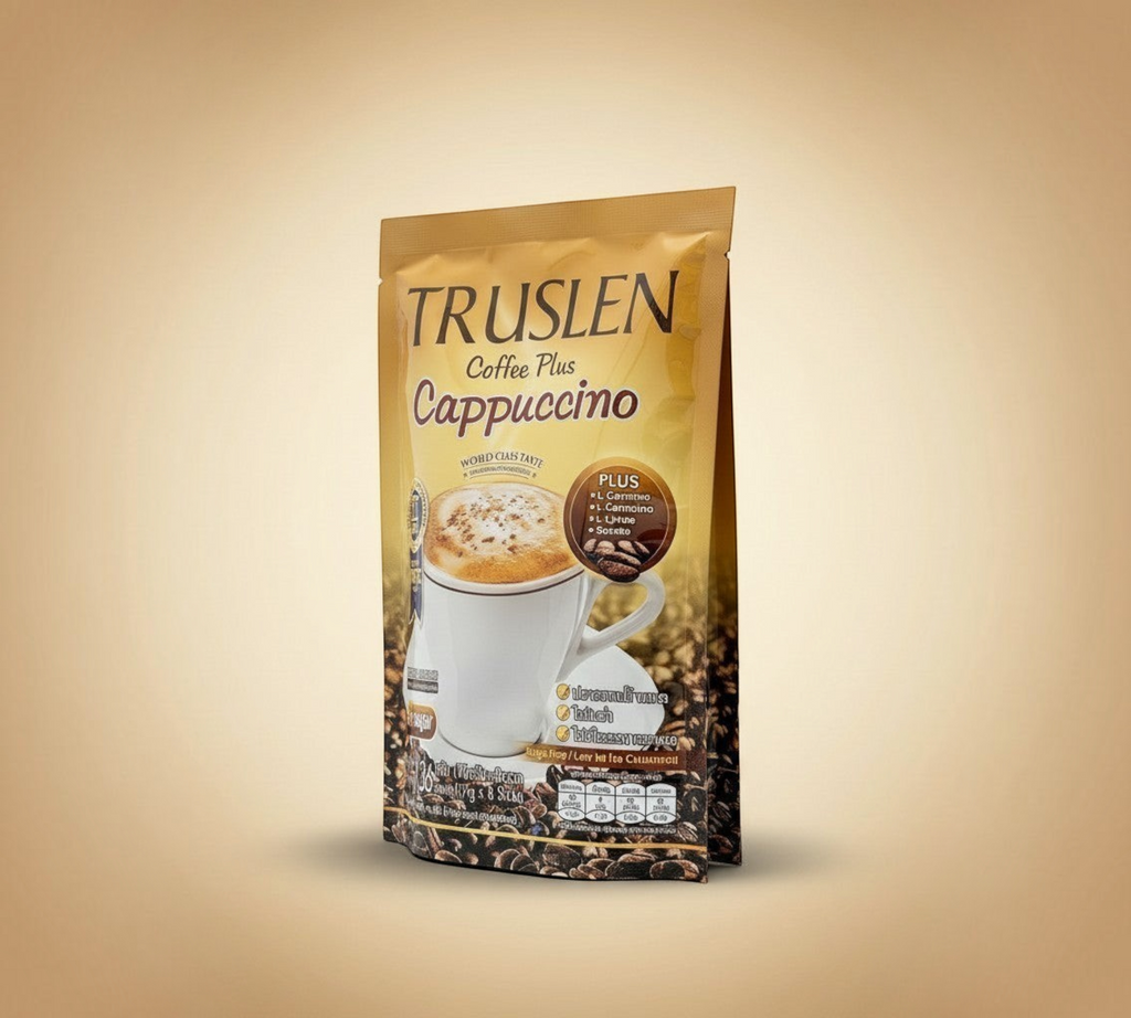 Thai Ranee Truslen Coffee Plus Cappuccino sugar-free instant coffee mix sachet with L-Carnitine and L-Glutamine