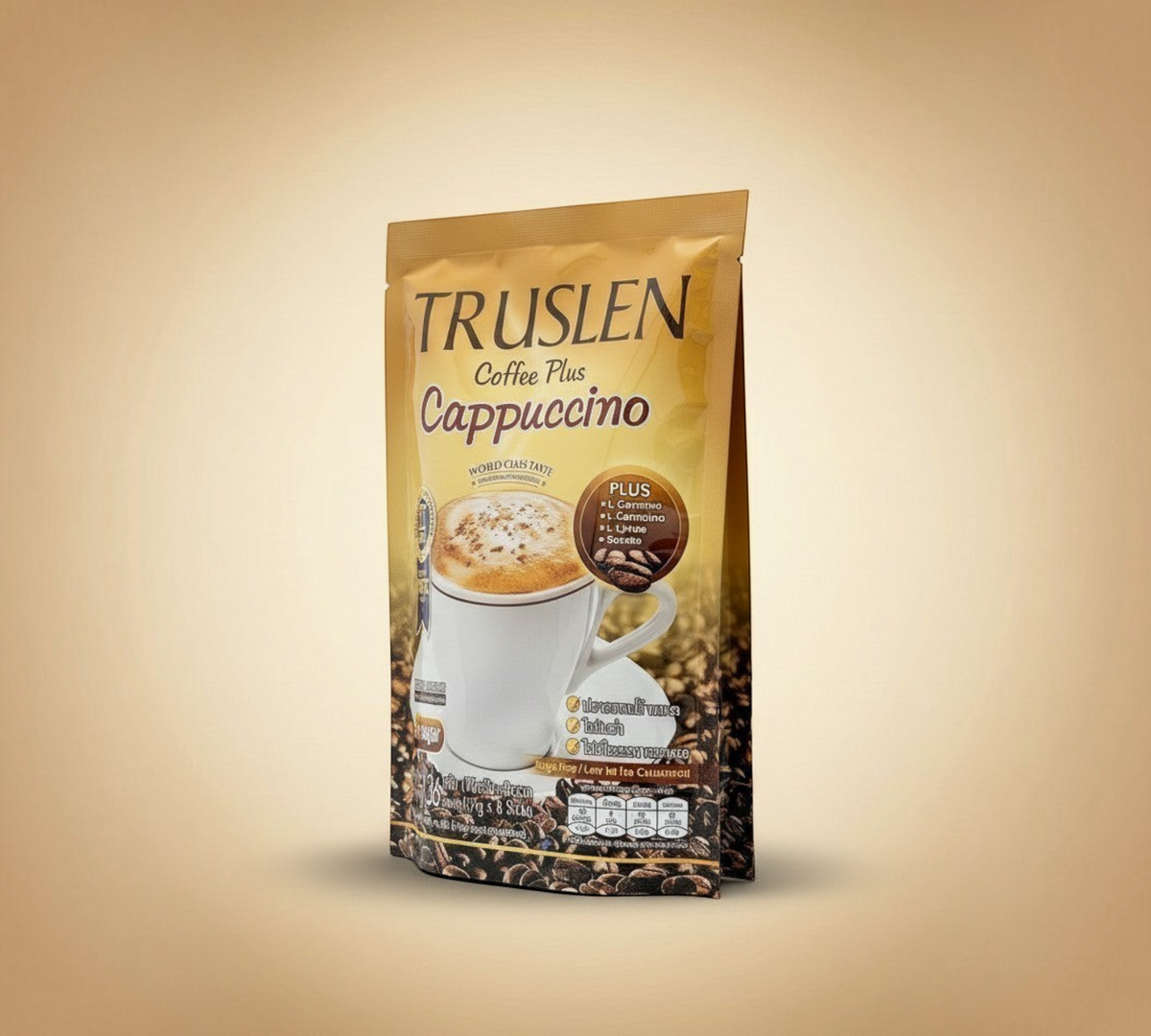 Thai Ranee Truslen Coffee Plus Cappuccino sugar-free instant coffee mix sachet with L-Carnitine and L-Glutamine