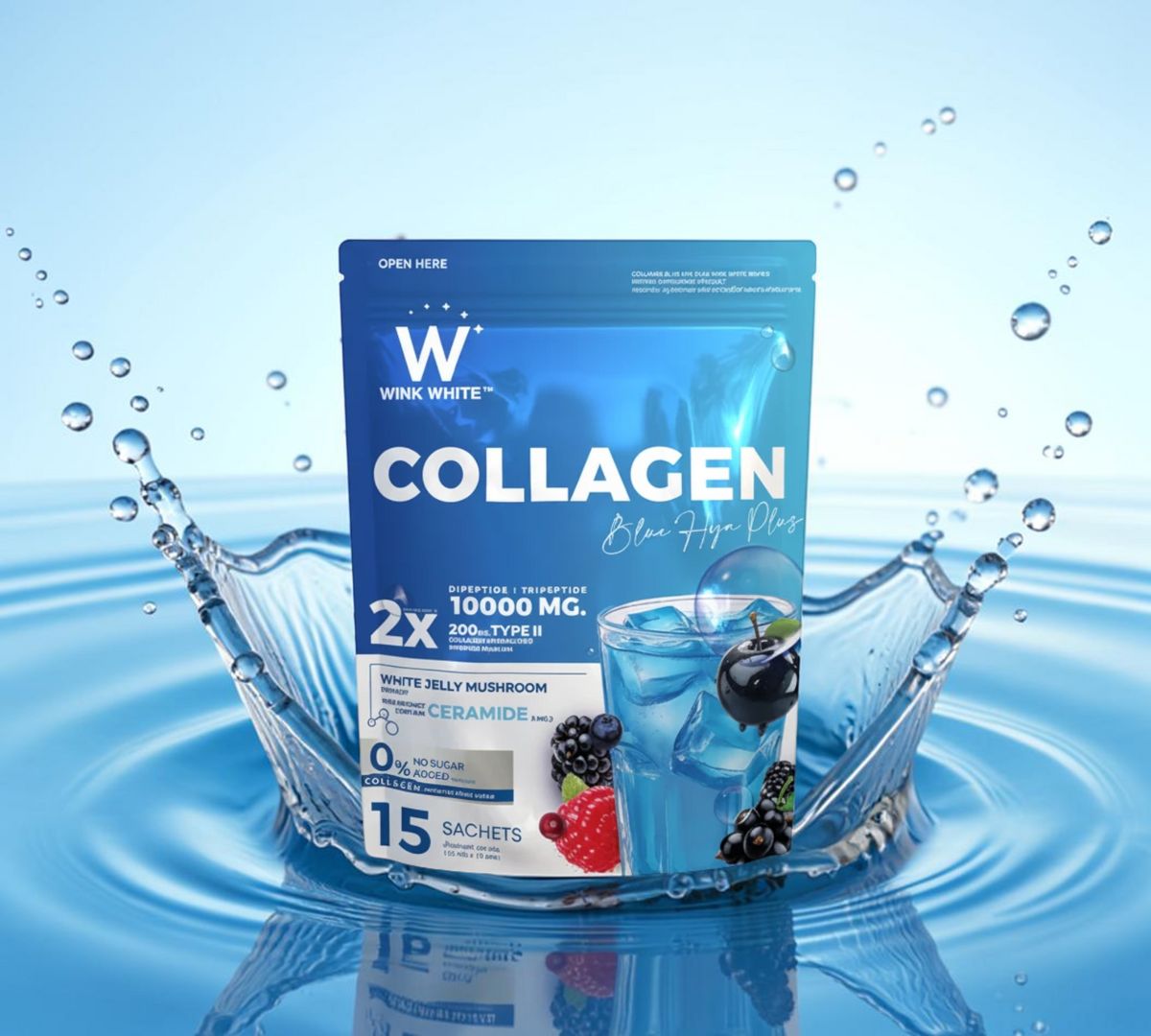 Thai Ranee Wink White Collagen Blue HYA Plus supplement pouch with berry extract and collagen peptides