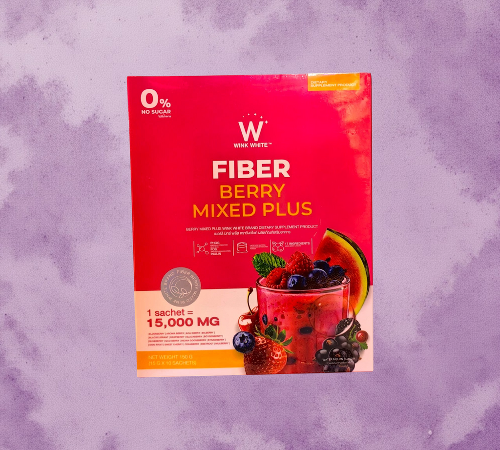 Thai Ranee WINK WHITE Fiber Berry Mixed Plus dietary supplement box with watermelon and berry imagery