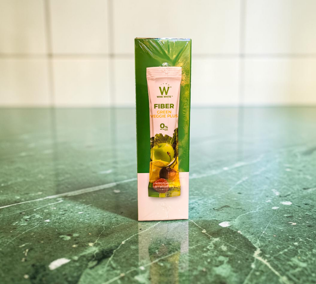 Thai Ranee WINK WHITE Fiber Green Veggie Plus dietary supplement sachet box for digestive health and wellness