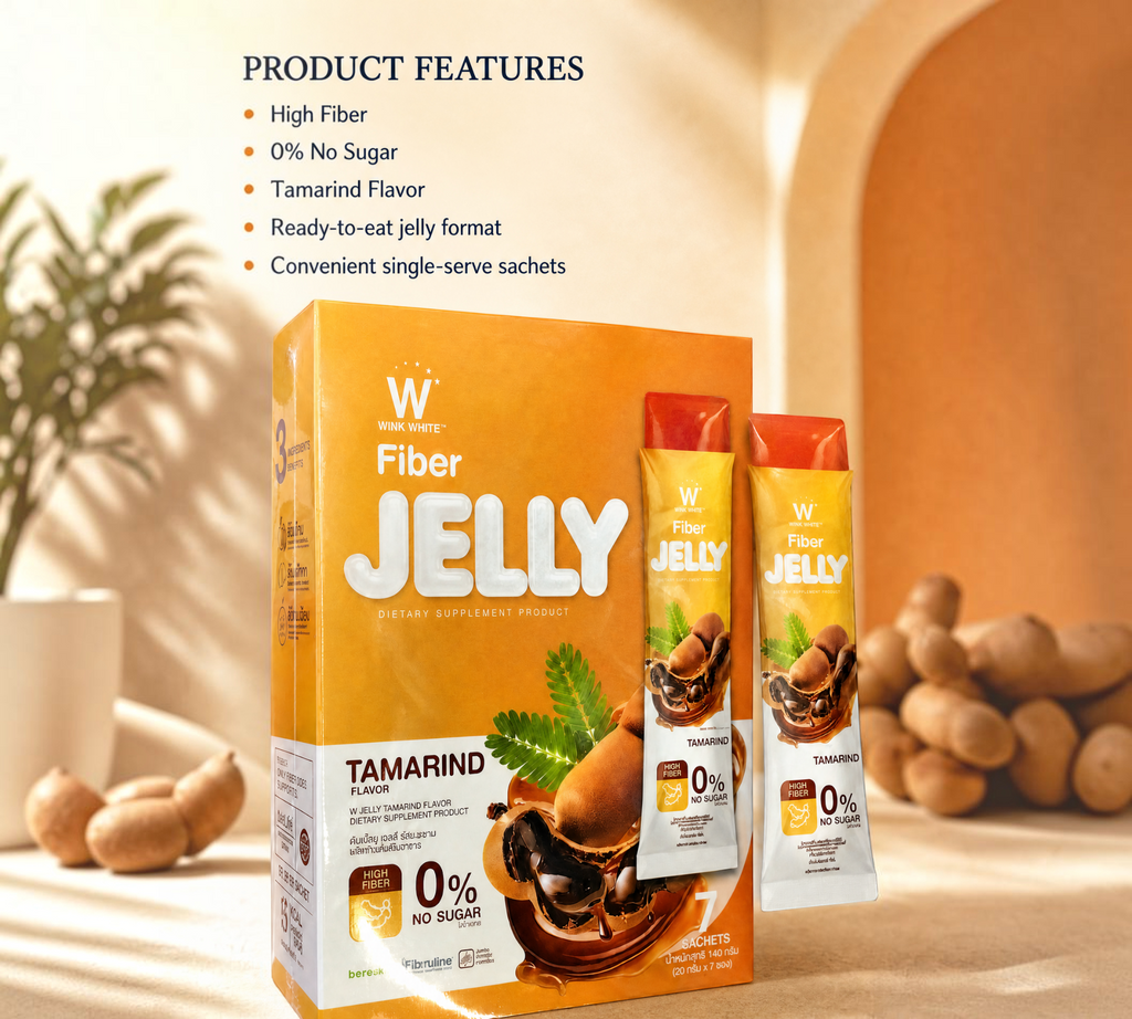 Thai Ranee WINK WHITE tamarind fiber jelly box and sachets with high fiber and zero sugar features